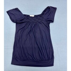 Julies Closet Maternity Navy Blue Square Neck Smocked Cap Sleeve Top Size S